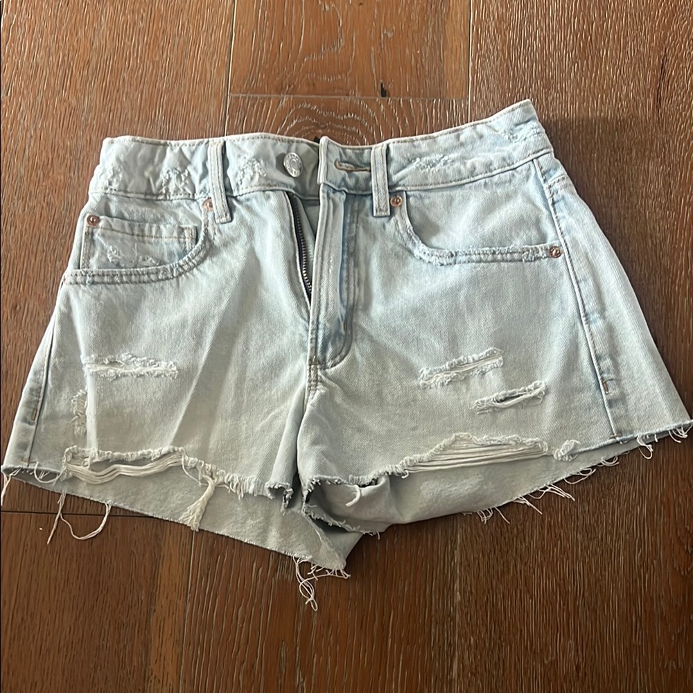 Garage Blue Jean Shorts Distressed Mid-Waisted